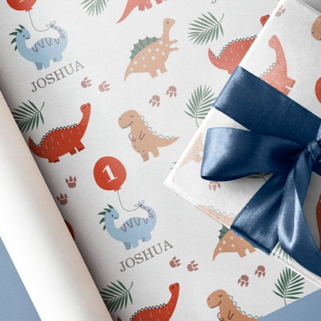 Papier Cadeau Dinosaur Boys Premier 1er anniversaire (Créateur téléchargé)