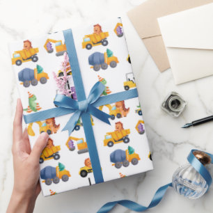 Papier Cadeau Dinosaur Construction Crew fête d'anniversaire