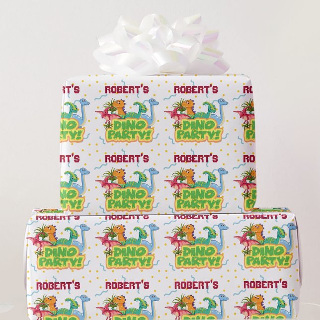 Papier Cadeau Dinosaur Fête Heure Ajouter Nom Anniversaire du ga (Créateur téléchargé)