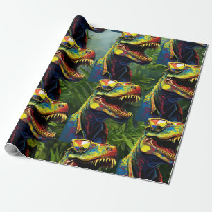 Papier Cadeau Dinosaur Jungle Cool Jaune Joyeux Anniversaire
