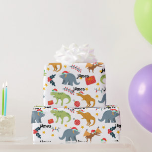 Papier Cadeau Dinosaur Noël Père Noël Motif & Nom personnalisé