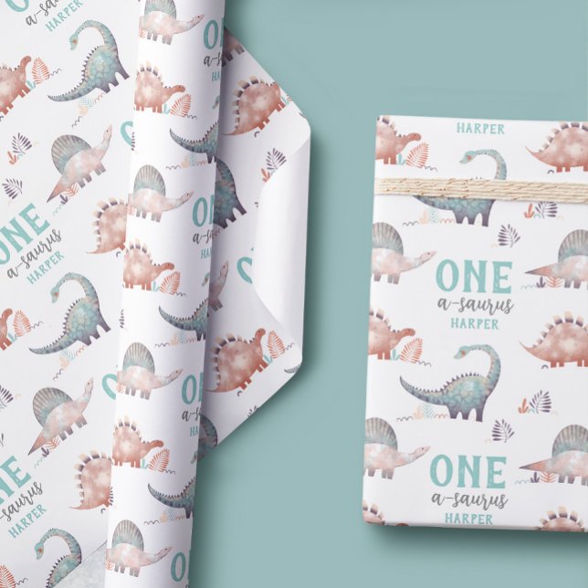 Papier Cadeau Dinosaur One-A-Saurus 1er anniversaire (Créateur téléchargé)