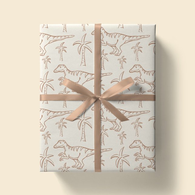 Papier Cadeau Dinosaur Pattern Modern Boy Dino Jungle Beige (Créateur téléchargé)
