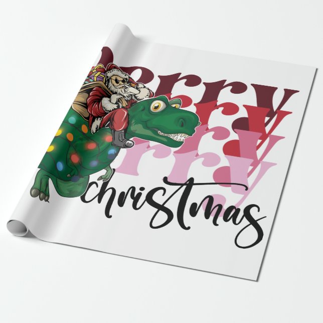 Papier Cadeau Dinosaur portant Noël au Père Noël (Déroulé)