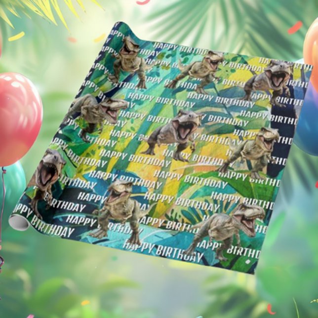 Papier Cadeau Dinosaur Roaring Joyeux Anniversaire (Unbelievable Jungle Dinosaur World’s T-Rex Wrapping Paper!)