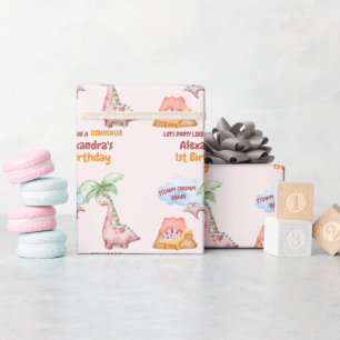 Papier Cadeau Dinosaur Stomp Chomp Rawer 1ère fille de fête d'an