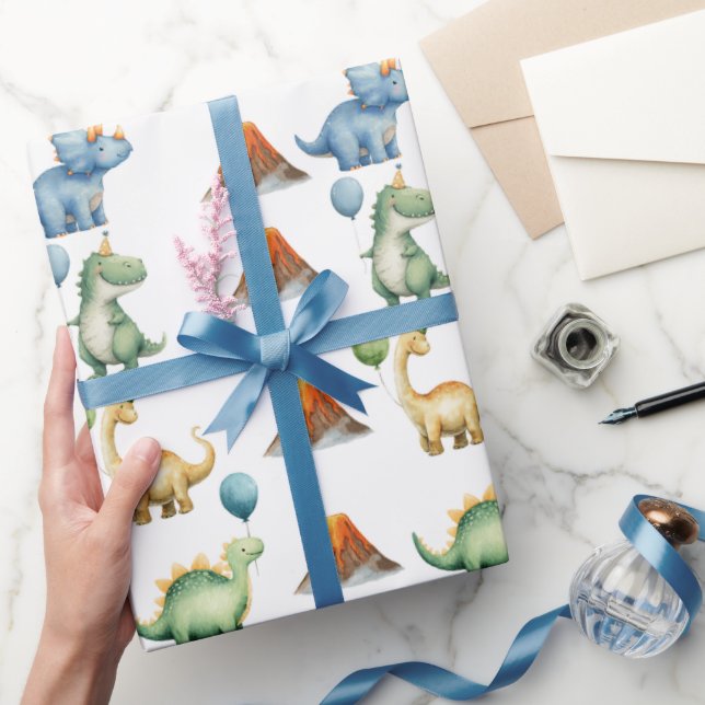 Papier Cadeau Dinosaur T-rex Name Age Wrapping Paper (Cadeaux)
