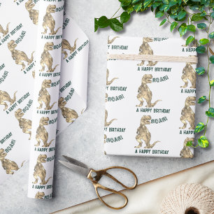 Papier Cadeau Dinosaur T-Rex Roar Joyeux Motif d'anniversaire