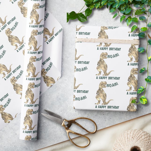 Papier Cadeau Dinosaur T-Rex Roar Joyeux Motif d'anniversaire (Happy birthday t-rex dinosaur roar wrapping paper)