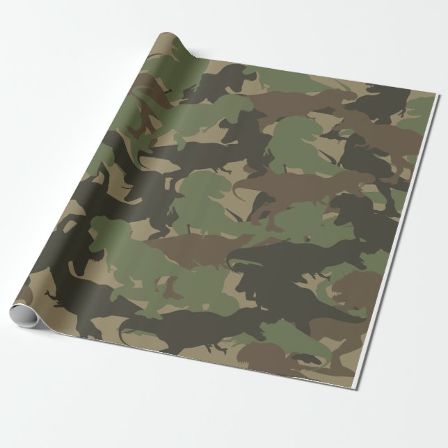 Papier Cadeau Dinosaur vert Camouflage Motif Cadeau (Déroulé)