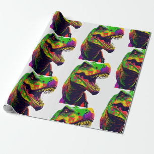 Papier Cadeau Dinosaur Vert Enfants d'anniversaire