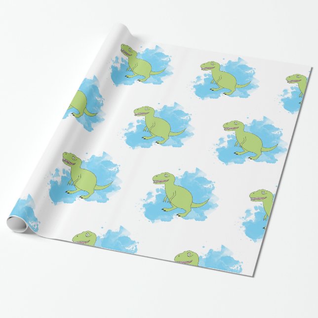 Papier Cadeau Dinosaure avec Aquarelle Arrière - plan Design (Déroulé)