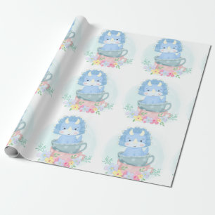 Papier Cadeau Dinosaure Bleu Cute Dans Teacups Baby shower Garço
