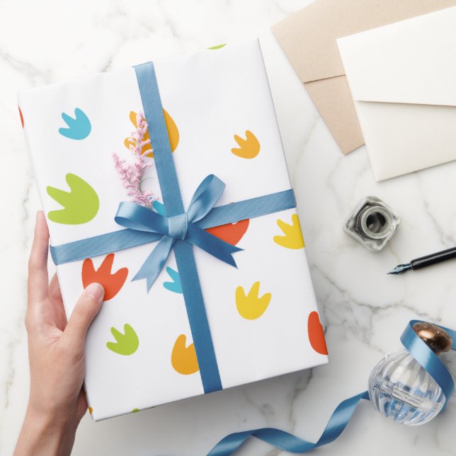 Papier Cadeau Dinosaure coloré Empreintes Anniversaire Fête (Cadeaux)