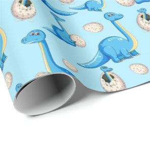 Papier Cadeau dinosaure de caricature bleu mignon motif avec béb