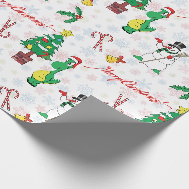 Papier Cadeau dinosaure de Noël et bonhomme de neige (Coin)