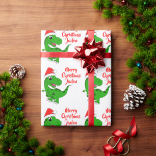 Papier Cadeau Dinosaure de Noël Joyeux Personnalisé