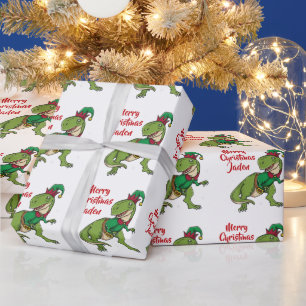 Papier Cadeau Dinosaure de Noël Joyeux Personnalisé