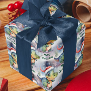 Papier Cadeau Dinosaure de Noël mignon