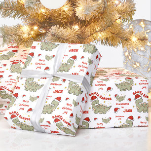 Papier Cadeau Dinosaure de Noël mignon Nom du Santasaurus