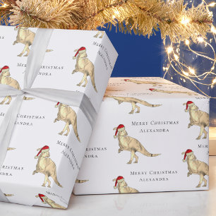 Papier Cadeau Dinosaure de Noël Nom de l'enfant Personnalisé
