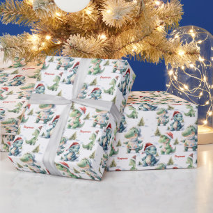 Papier Cadeau Dinosaure de Noël personnalisé