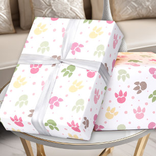 Papier Cadeau Dinosaure Empreintes Motif fille Pastel coloré
