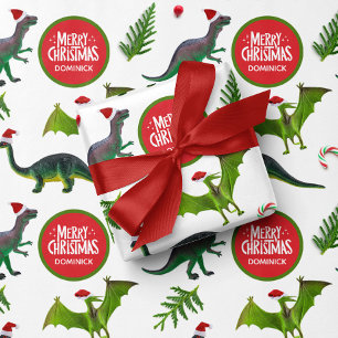Papier Cadeau Dinosaure Nom personnalisé Noël