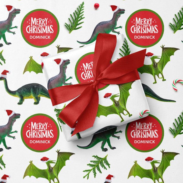 Papier Cadeau Dinosaure Nom personnalisé Noël (Créateur téléchargé)