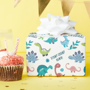 Papier Cadeau Dinosaure personnalisé fête d'anniversaire