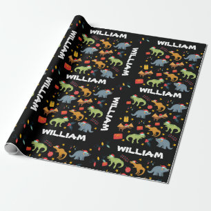 Papier Cadeau Dinosaure personnalisé Noël Père Noël Motif