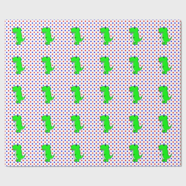 Papier Cadeau Dinosaure vert Rouge Bleu Pois papier enveloppant (Plat)