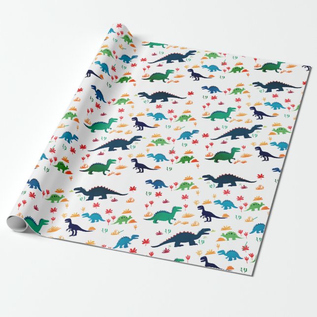 Papier Cadeau Dinosaures colorés mignon Motif (Déroulé)