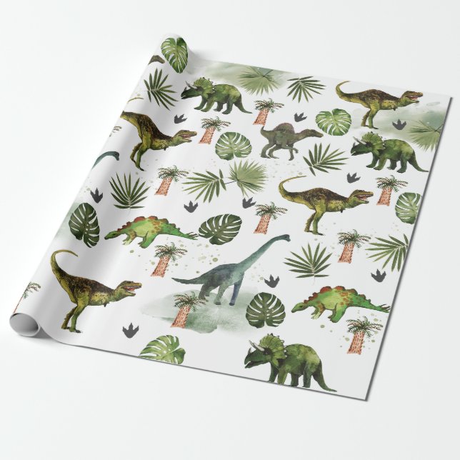 Papier Cadeau Dinosaures cool T-Rex Jurrasic Découpage de verdur (Déroulé)