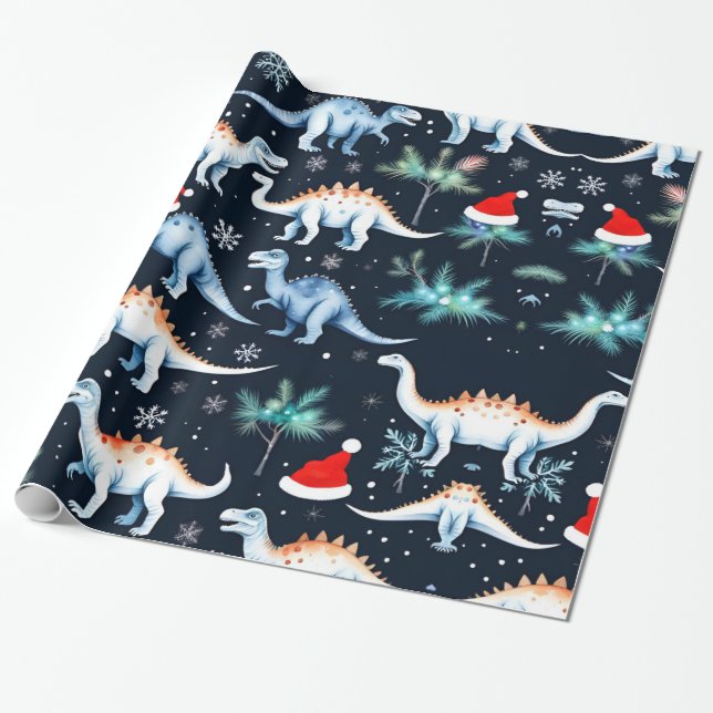 Papier Cadeau Dinosaures de Noël (Déroulé)