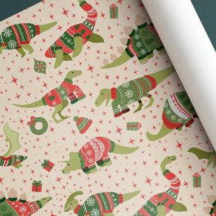 Papier Cadeau Dinosaures de Noël doux Sweaters Enveloppement Pap