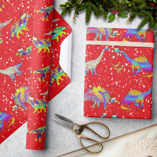 Papier Cadeau Dinosaures de Noël en Motif de chapeaux de Père No