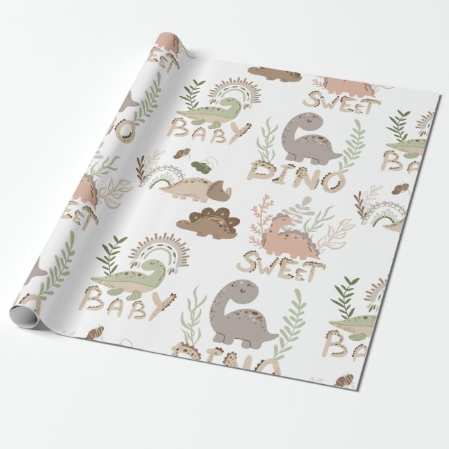 Papier Cadeau Dinosaures dinosaures dans un emballage scandinave (Déroulé)