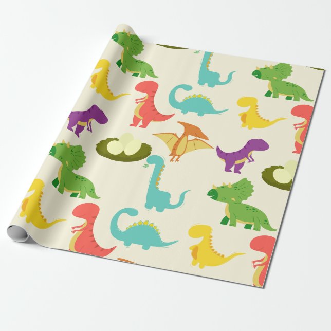 Papier Cadeau Dinosaures Et Oeufs Colorés Vibrants (Déroulé)
