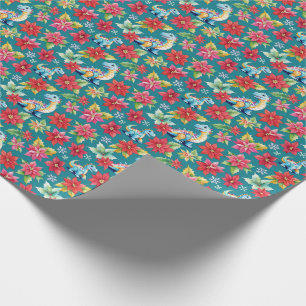 Papier Cadeau Dinosaures et Poinsettias de Noël adorables