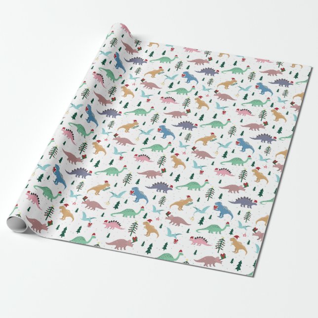Papier Cadeau Dinosaures festifs Motif de Noël (Déroulé)