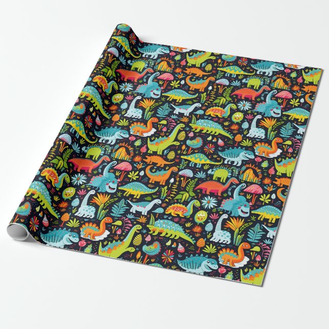 Papier Cadeau dinosaures jurassiques de dinosaures à rex anniver (Déroulé)