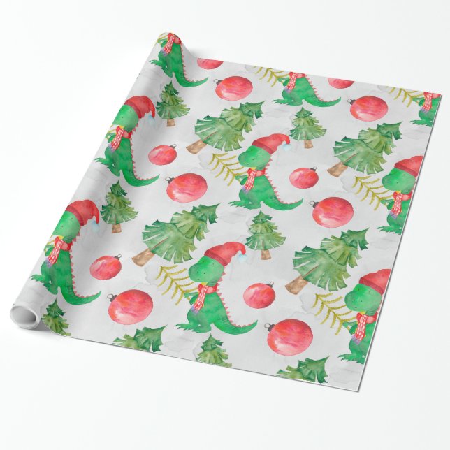 Papier Cadeau Dinosaures motif de Noël (Déroulé)