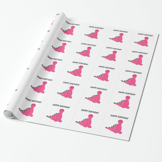 Papier Cadeau Dinosaures roses (Déroulé)