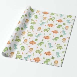 Papier Cadeau Dinosaures T-Rex Vert Orange Bleu