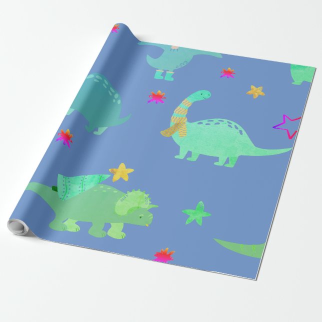 PAPIER CADEAU DINOSOAR AMUSANT DANS LE LIVRE BLEU KID'S WRAPPER (Déroulé)