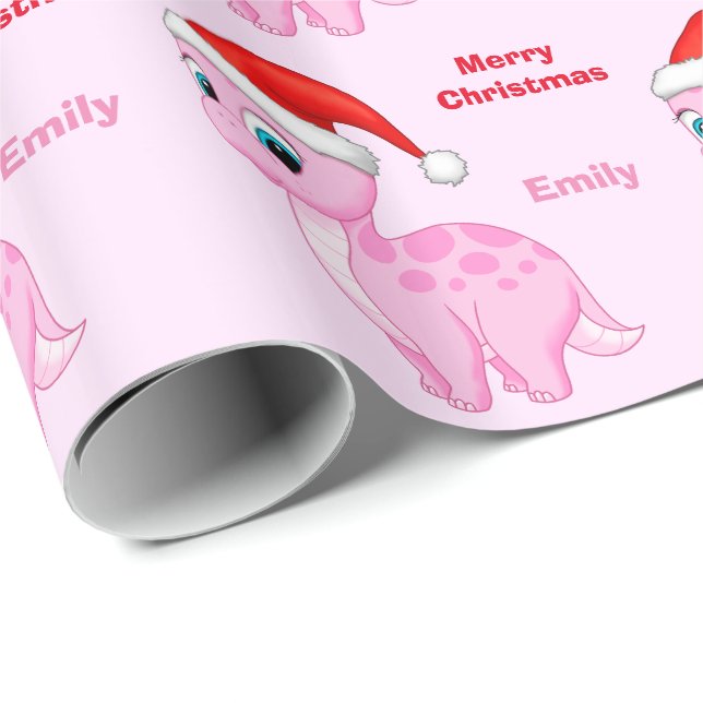 Papier Cadeau Dinosour rose mignon avec le casquette de Père (Coin rond)