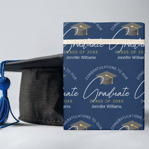 Papier Cadeau Diplômé bleu marine moderne personnalisé pour la r