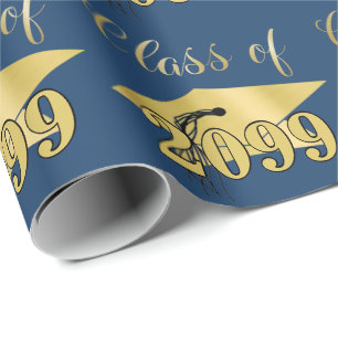Papier Cadeau Diplômé Bleu Métallisé Or Année de la promotion