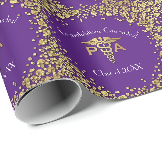 Papier Cadeau Diplôme d'Assistant de Médecin AM Violet Or (Coin rond)